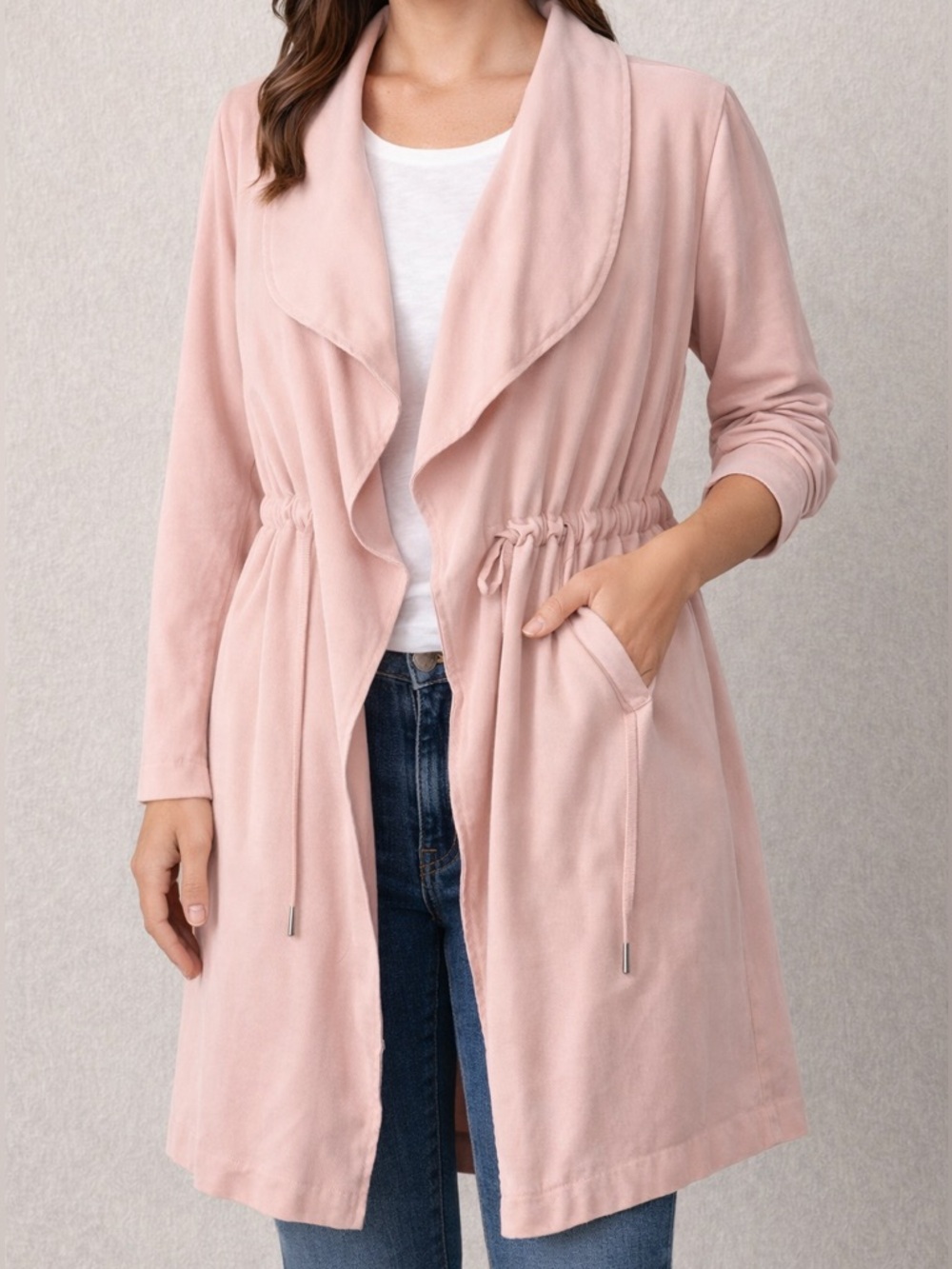 BB Dakota Steve Madden Blush Pink Draped Open Front Jacket Lightweight Cardigan